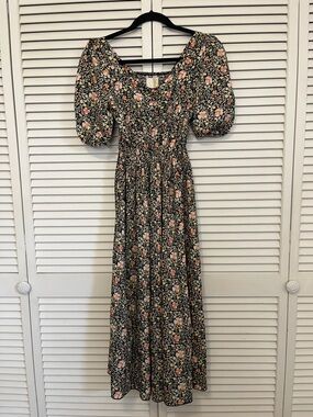 Kookai Black Floral Maxi Dress with Peach Blooms
